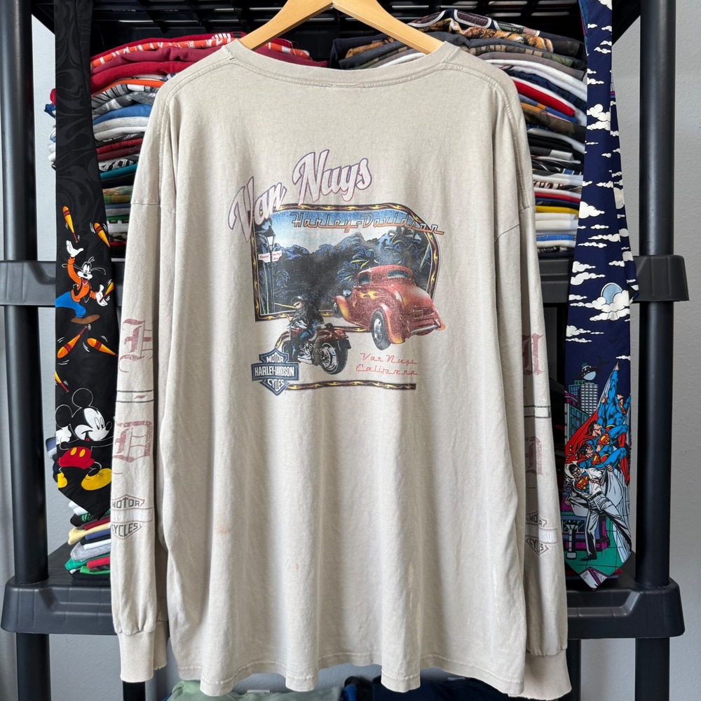 Y2K Tan Harley-Davidson Van Nuys Long Sleeve Shirt XXL Has Marks